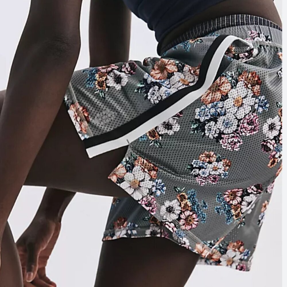 NWT Free People When In Venice Printed Mesh Shorts in Granny Floral Sage Stone